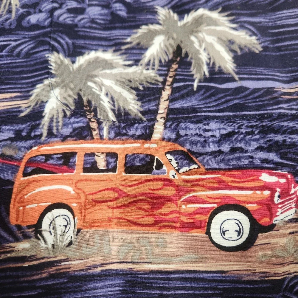 Vintage Big‎ Dogs Blue Shirt Size 3X Hawaiian Woodie Classic Cars Tropical Palm